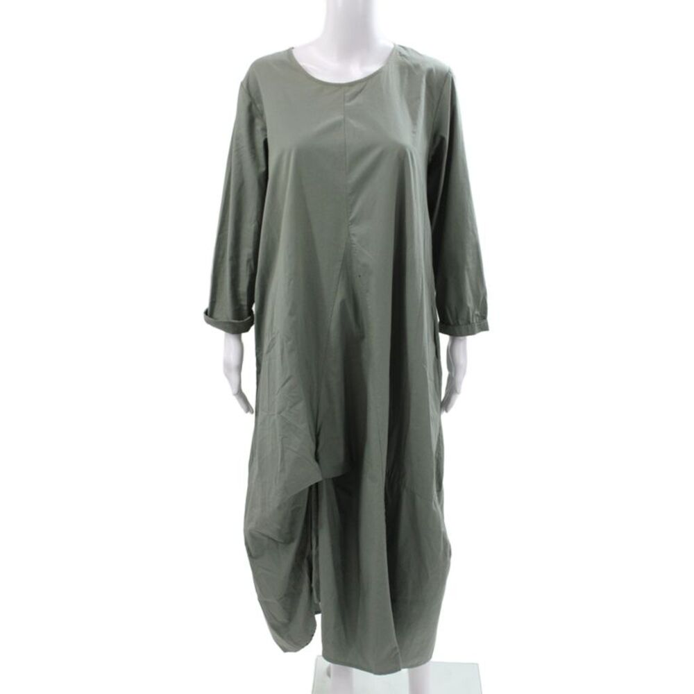 Wendy Trendy Women Green Cotton Maxi Dress Long Sleeve Round Neck Size M